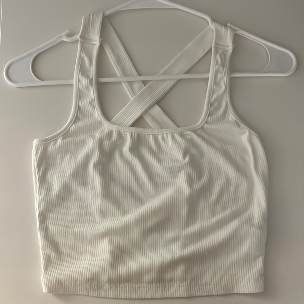 White, cross back tank, size small
